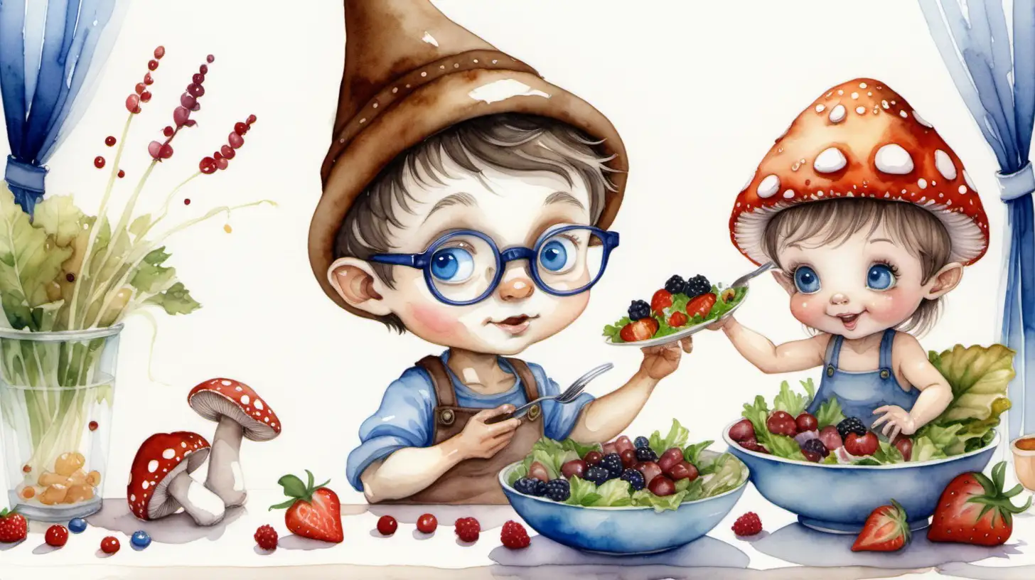 Enchanting Watercolor Fairytale Pixie Chef and Babys Berry Feast