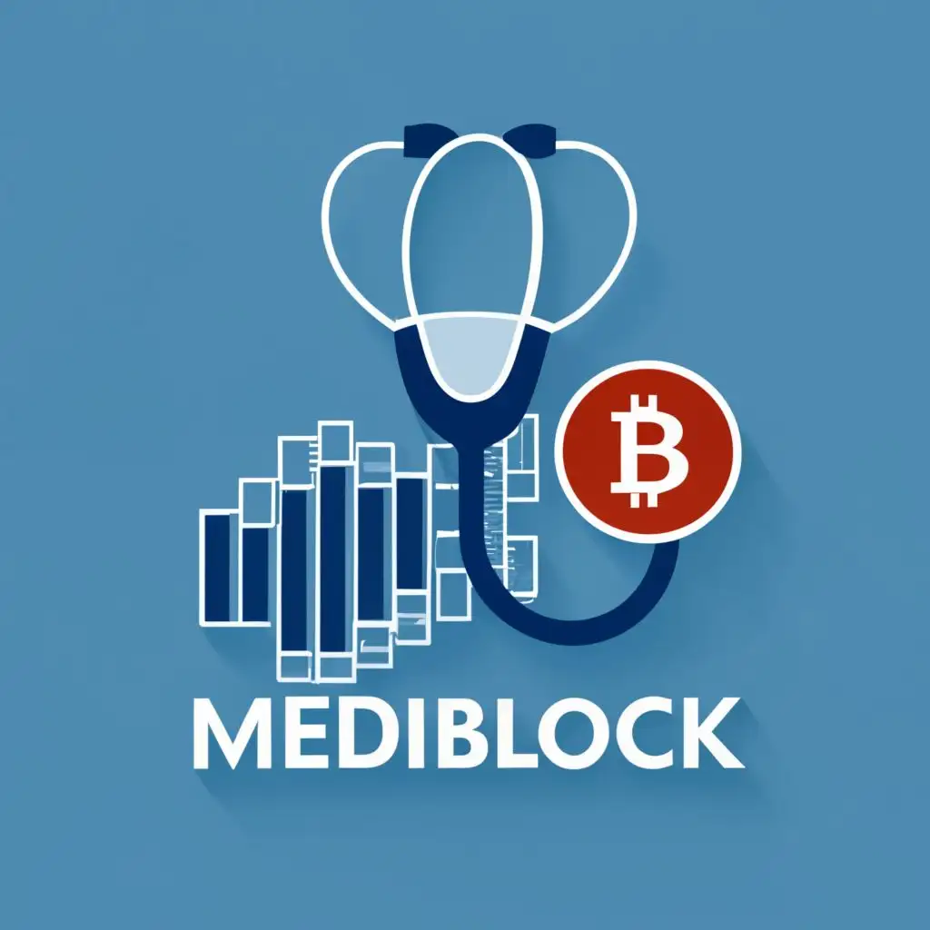 logo, Stethoscope, Crypto currency, with the text "MediBlock", typography, be used in Medical Dental industry