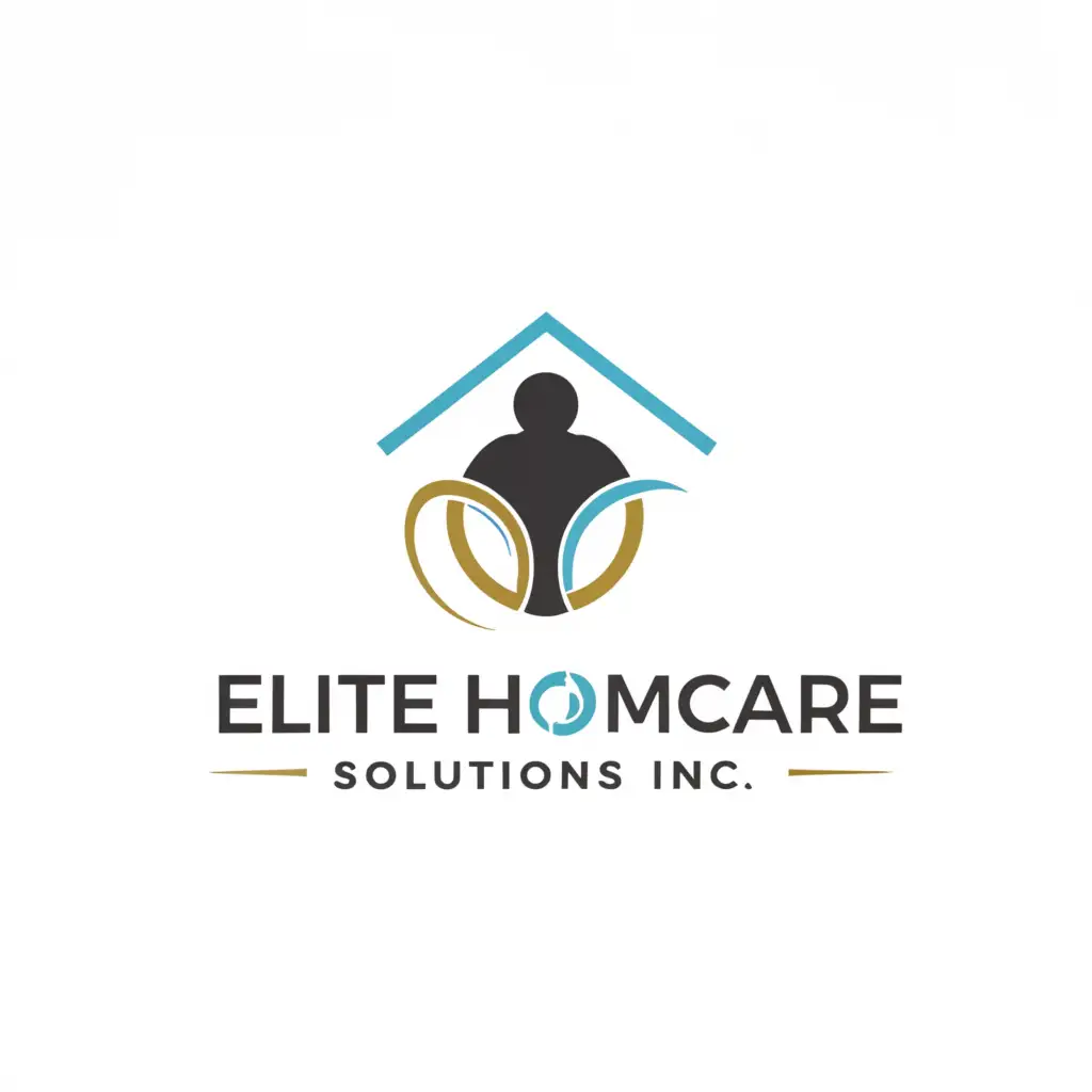 a logo design,with the text 'Elite Homcare Solutions Inc.', main - must have a design on letter 'O' in hOmecare. design is: circle with cross sign. symbol:Homecare,Moderate and Elegant,be used in Medical industry,clear background color pallete: blue, gold and black