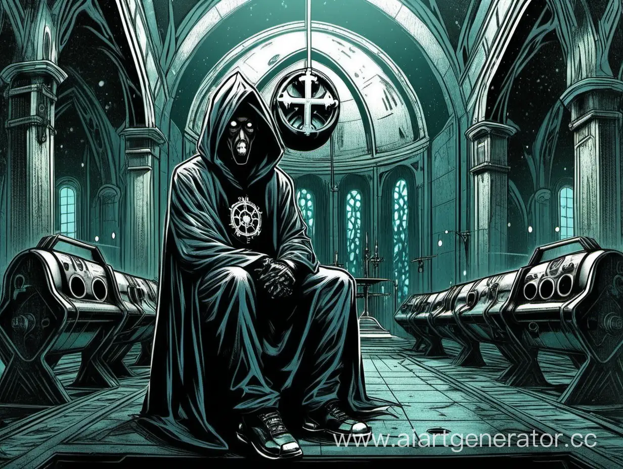 Futuristic-Cultist-Meditating-in-Submarine-Church