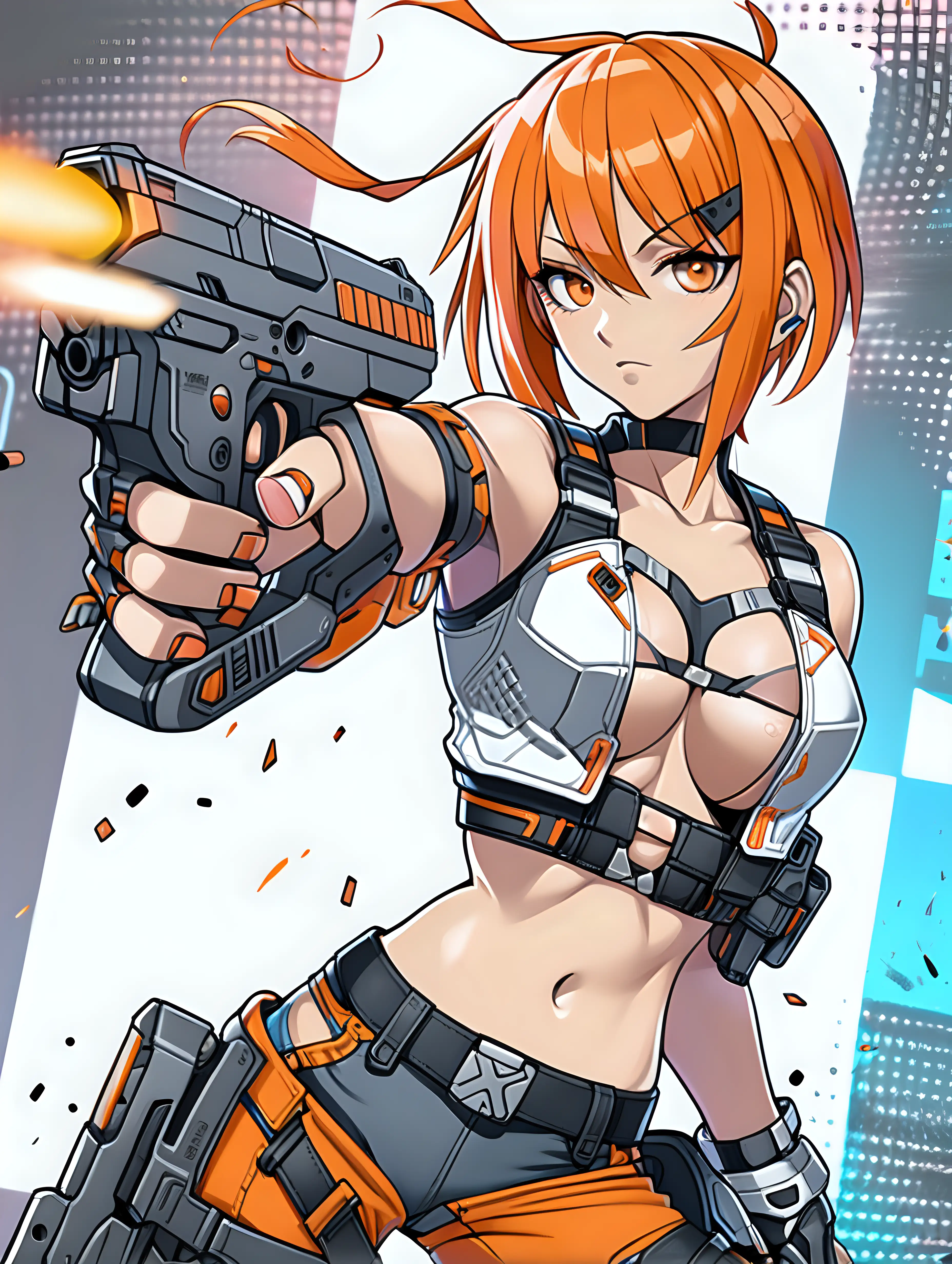 Anime Cyberpunk Girl in Action with Futuristic Weapon