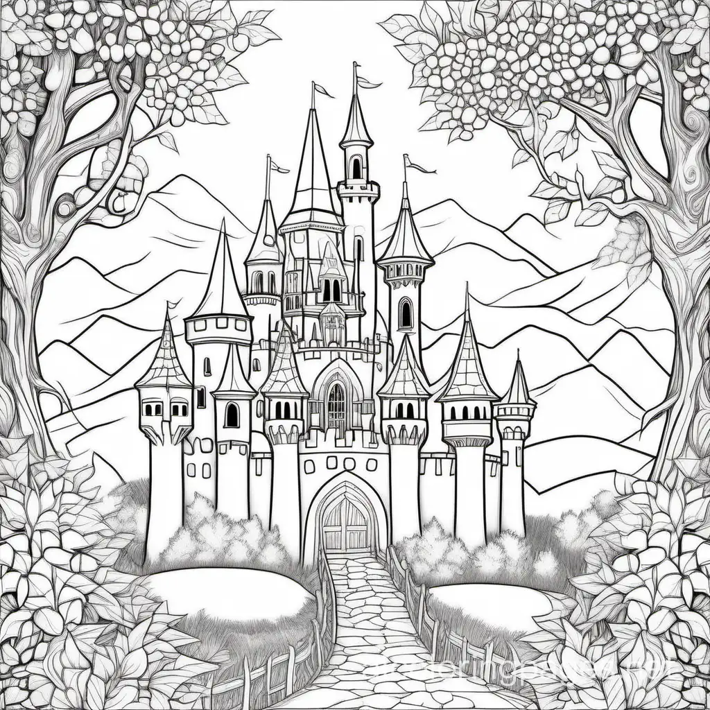 Enchanting-Fairy-Tale-Castle-Coloring-Page-for-Kids-Intricate-Design-with-Ample-White-Space