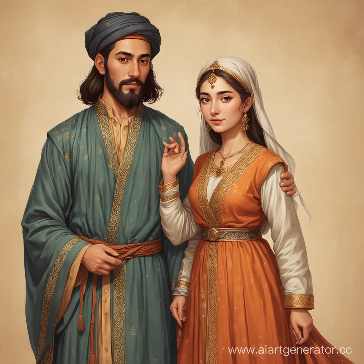 Medieval-Eastern-Couple-in-Traditional-Garb
