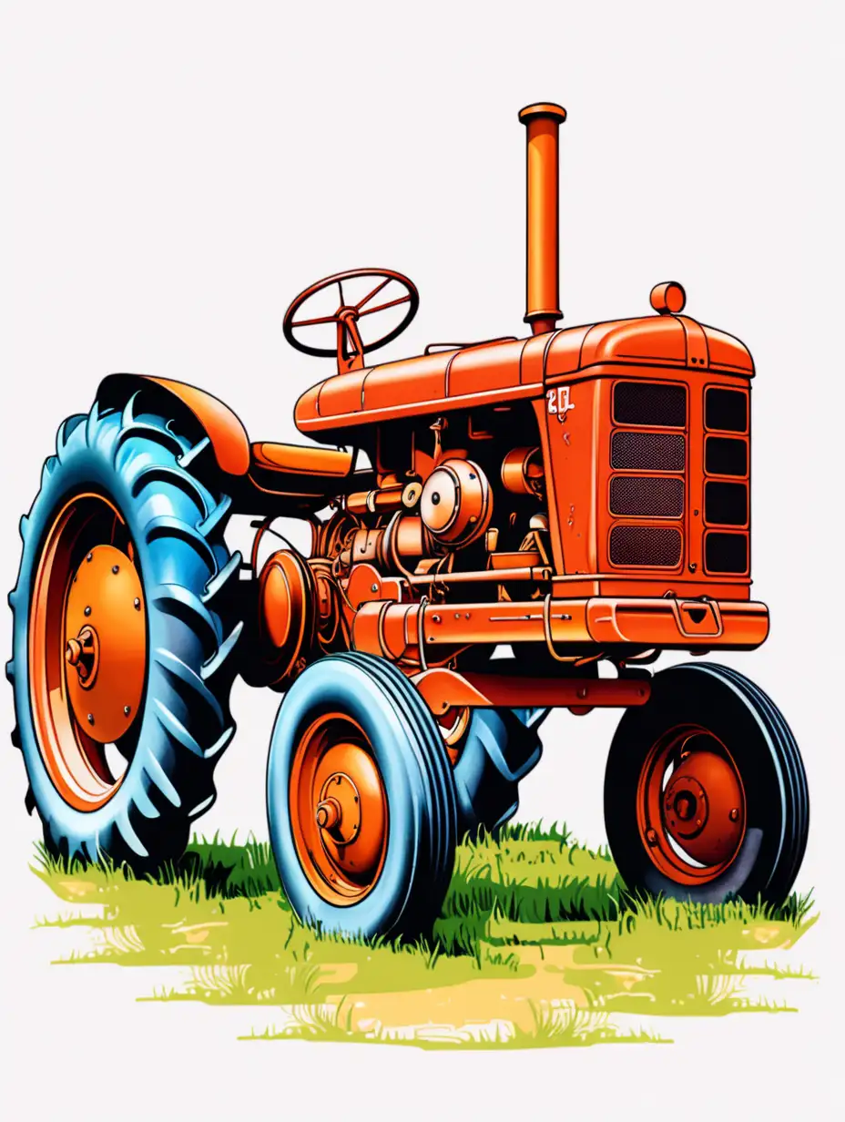 old colorful tractor illustration
