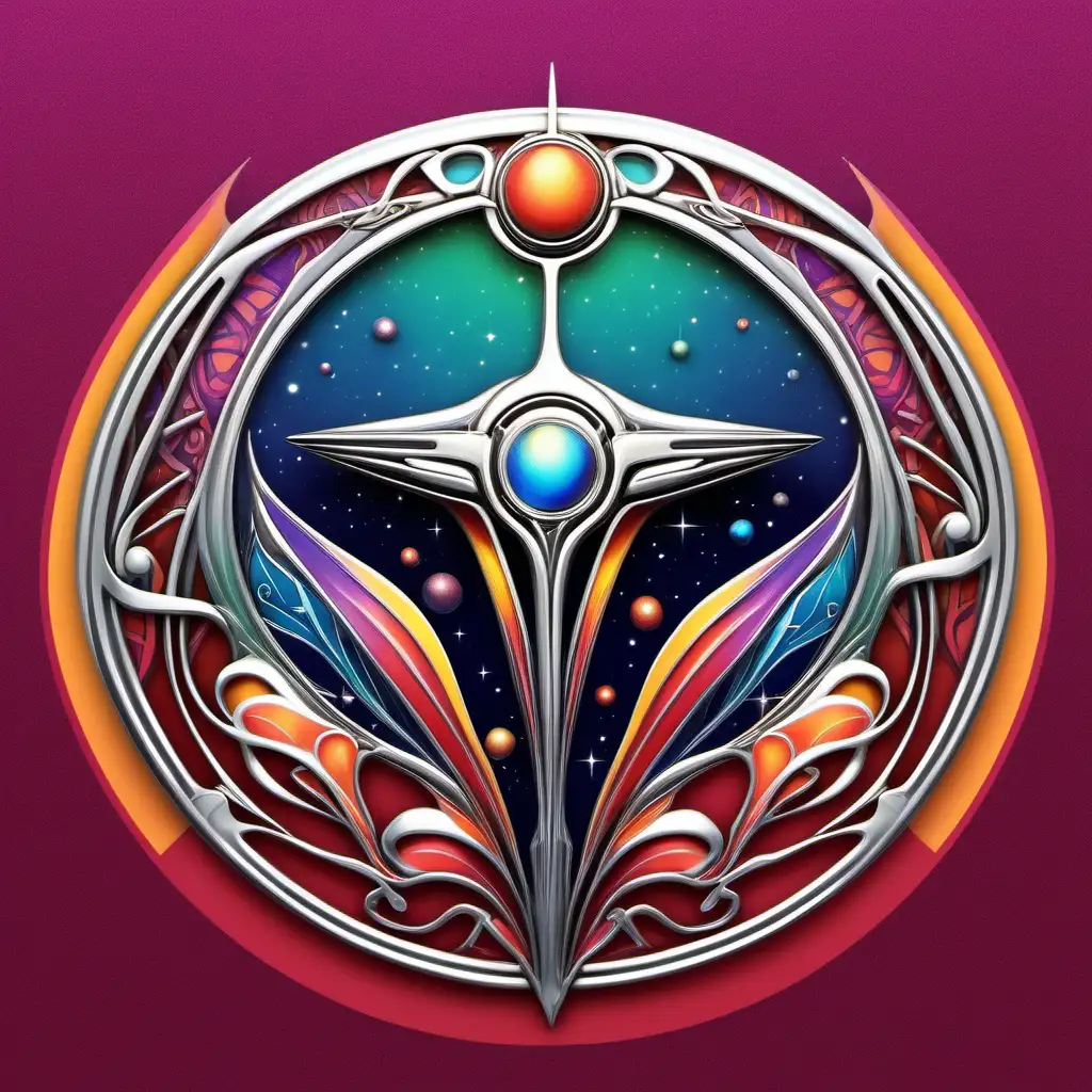 Bright colors
,silver,art nouveau,starship logo