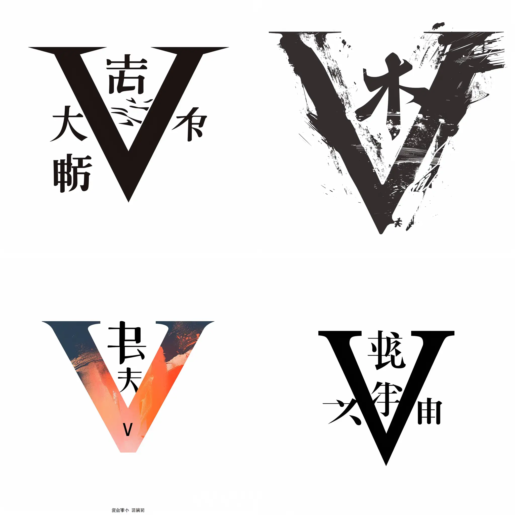 生成一个项目logo，主体是一个大写的英文字母 V，在英文字母 V 开口的里面，有个中文的字符 "三”