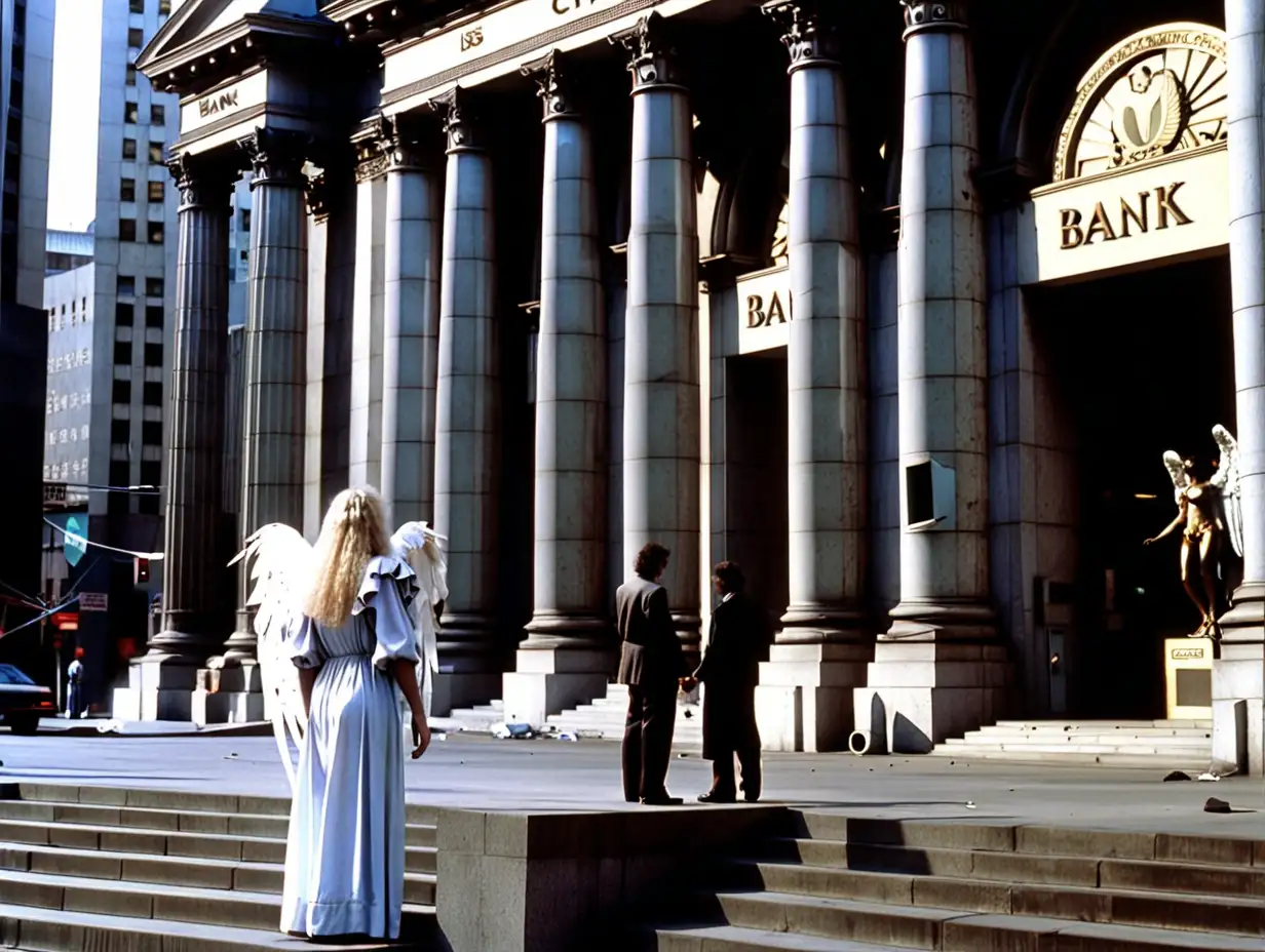 footage from a 1985 fantasy movie, angel, city, bank scene