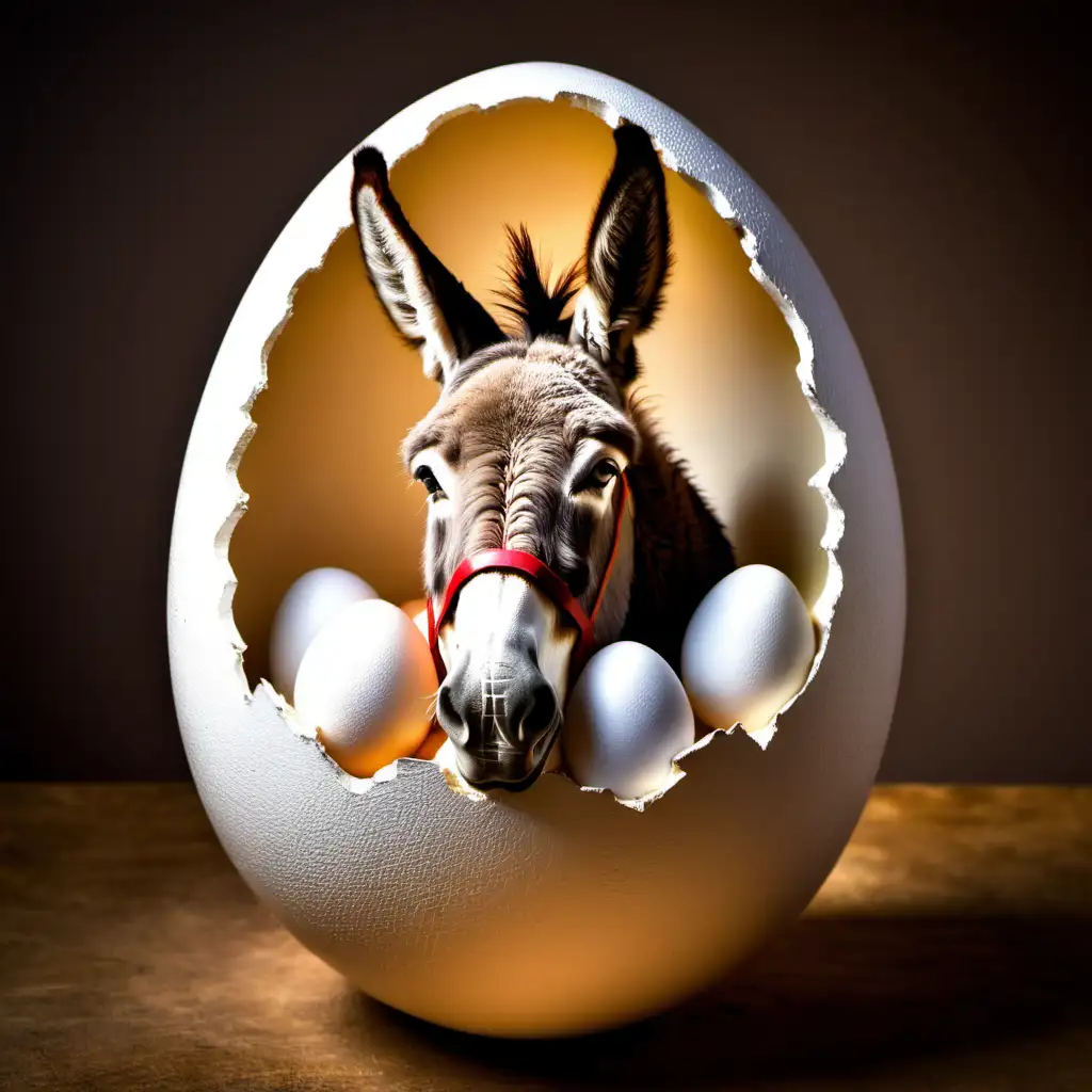 Adorable Donkey Hatching from an Egg Cute Animal Fantasy Art