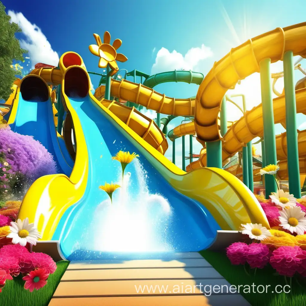 Vibrant-Water-Park-Slide-with-Flower-Cascade
