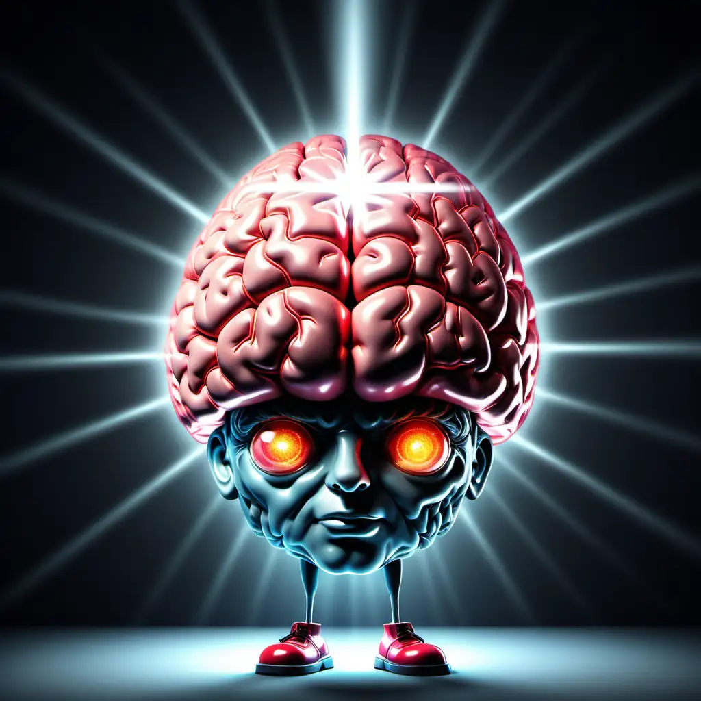 a personified brain blocking bright light from its eyes