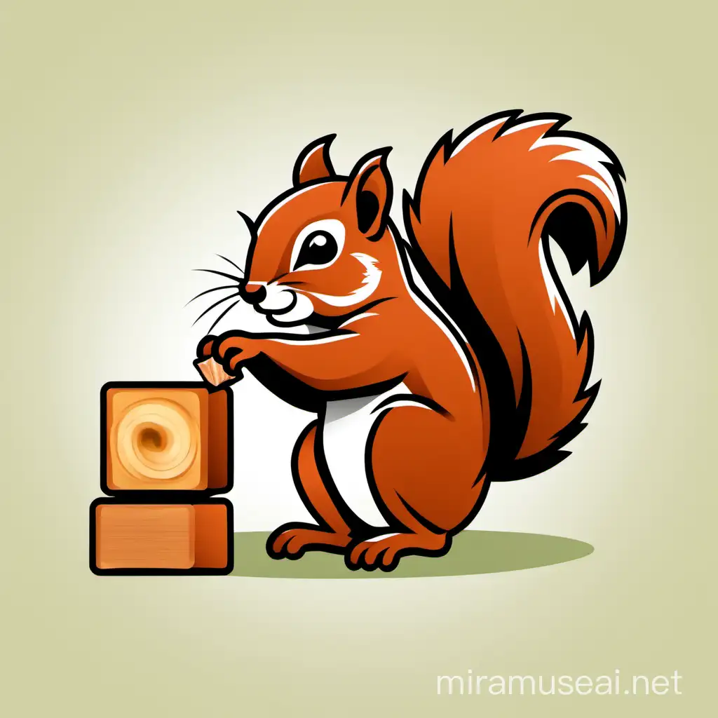 Red Squirrel Eating Square Nut Wildlife Illustration