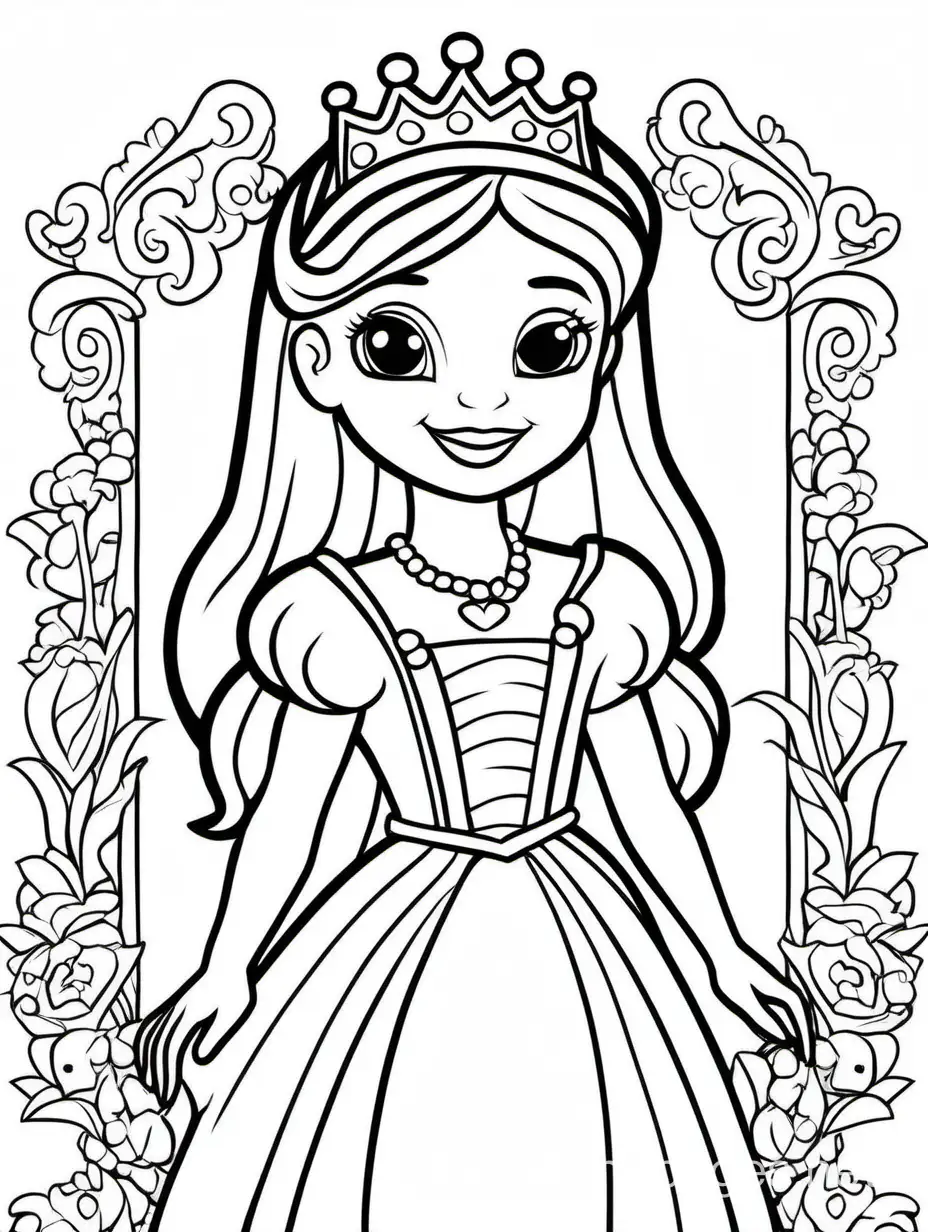 Princess-Coloring-Page-for-Kids-Simple-Line-Art-on-White-Background