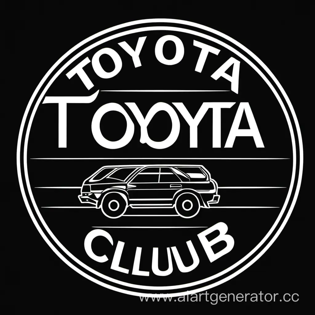 Logo with the text “Toyota Club”, the picture should be white on a black background, there should be a Toyota logo, as well as a silhouette of the popular Toyota model.