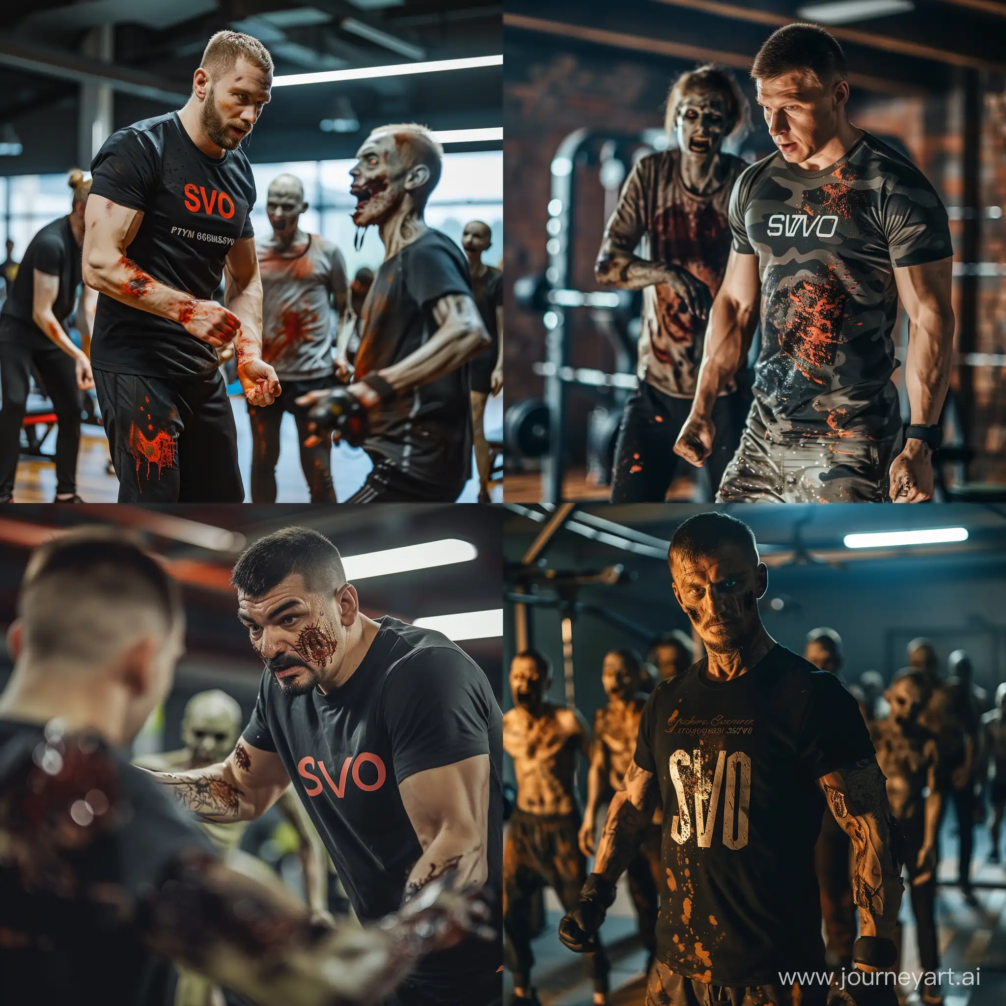 Zombie-Fitness-Training-Coach-Leads-SVO-TShirt-Clad-Undead-in-Gym-Workout