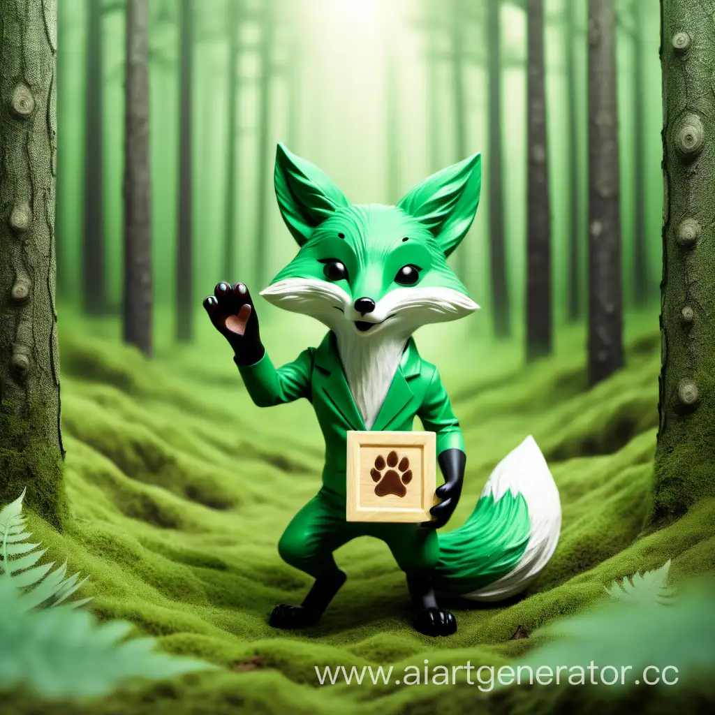 Forest-Fox-Holding-Green-Square-Playfully
