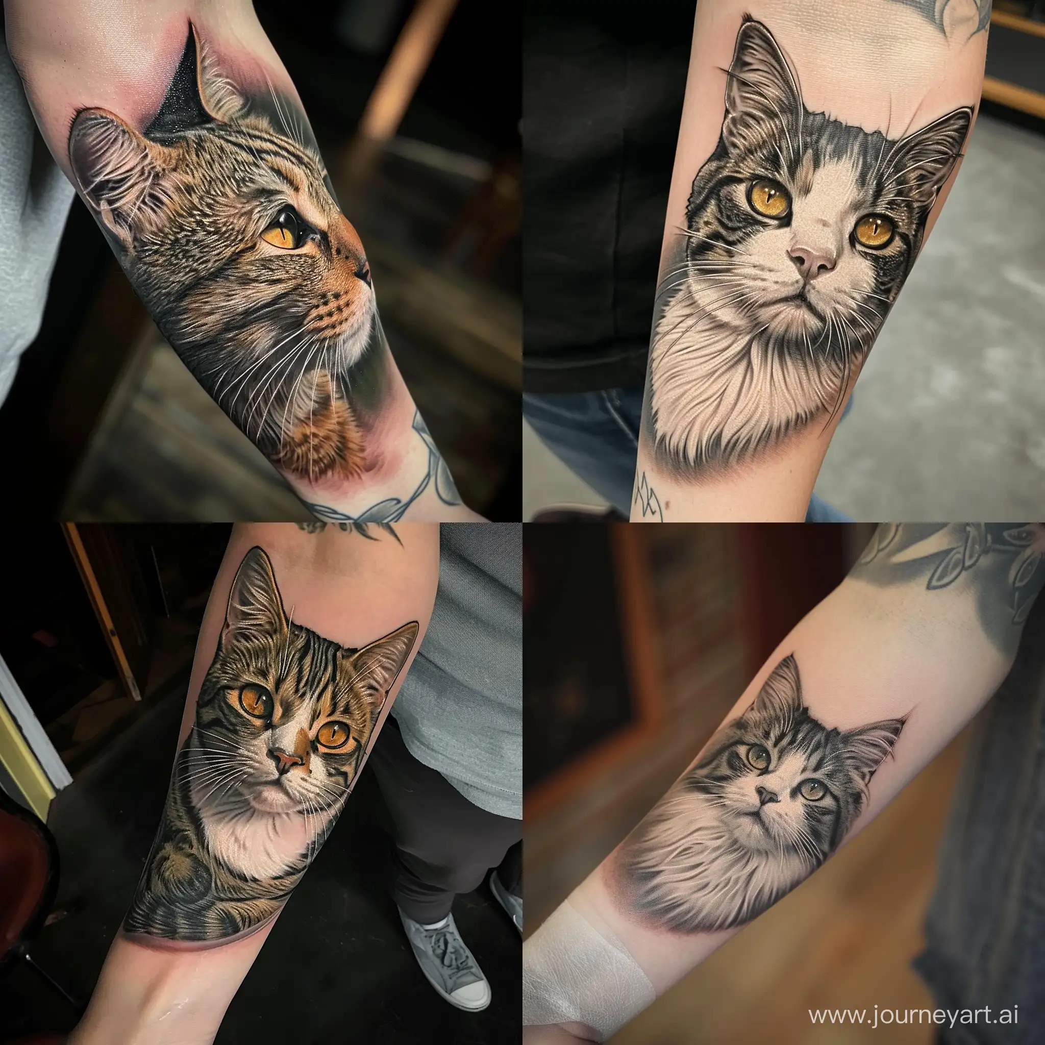 Highly-Detailed-Hyperrealistic-Cat-Tattoo-on-Forearm