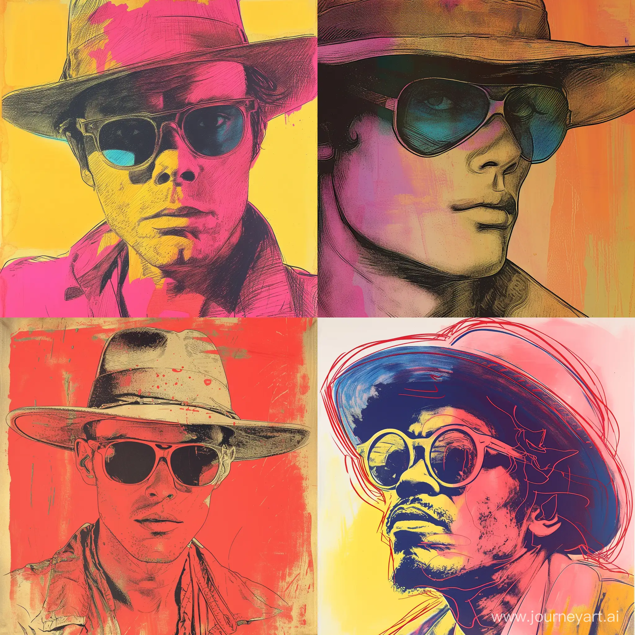 Pop-Art-Portrait-Man-in-Hat-and-Sunglasses-by-Warhol