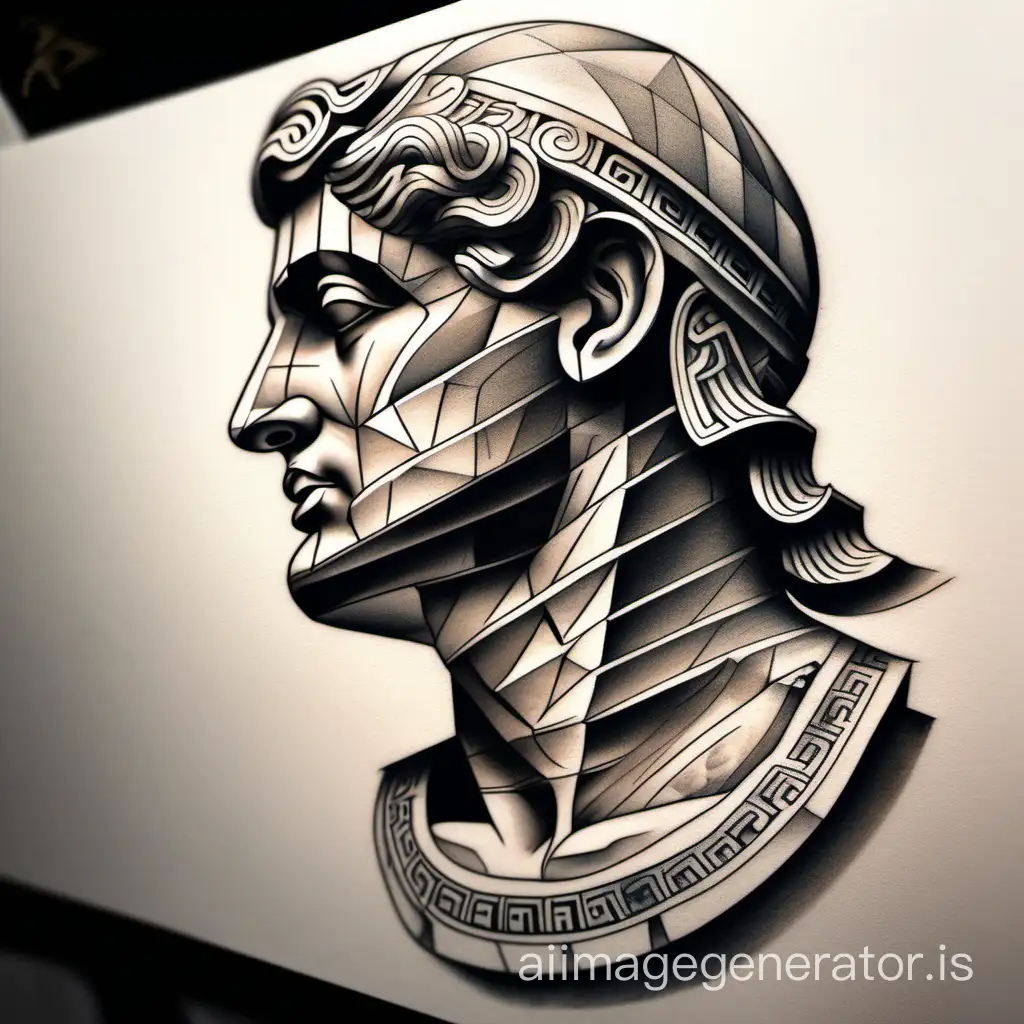 Roman sculpture tattoo frontal perspective face geometric