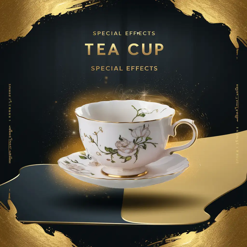 Нарисуй картинку, на которой кружка с чаем будет представлена как товар  для продажи с спецэффектами