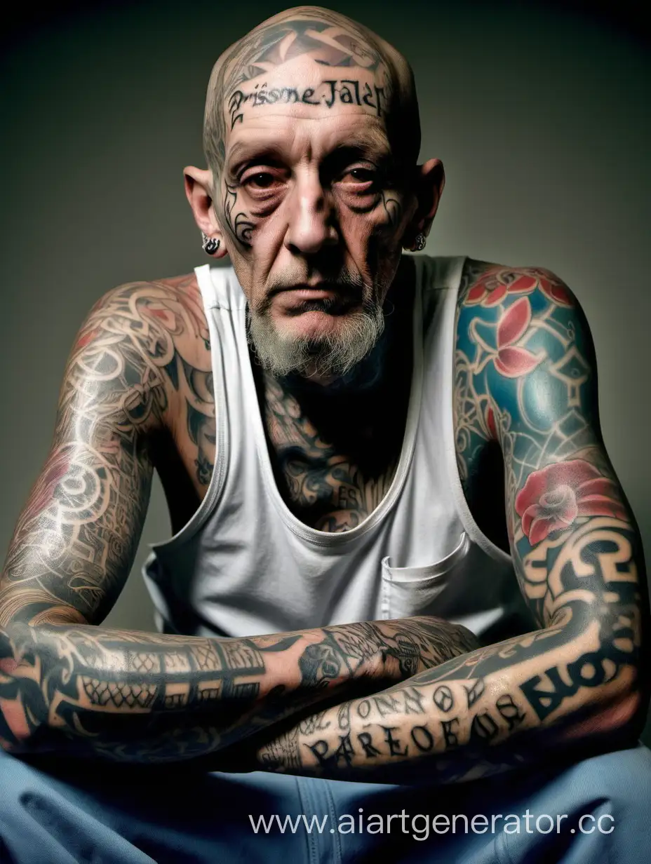 Elderly-Inmate-Covered-in-Tattoos-Reflecting-Drug-Addiction