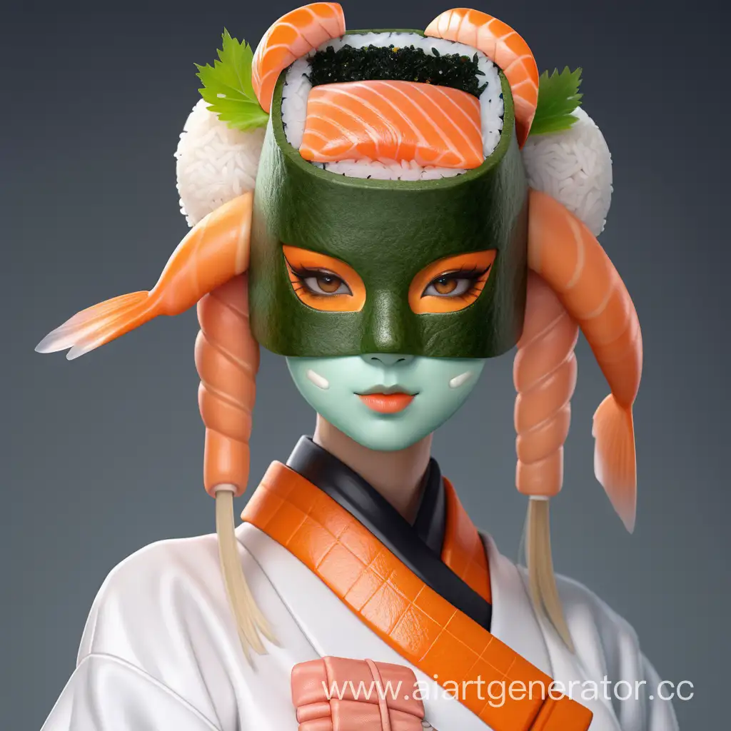 SushiInspired-Latex-Girl-Salmon-Skin-Rice-Hair-Nori-Clothes-and-Wasabi-Mask