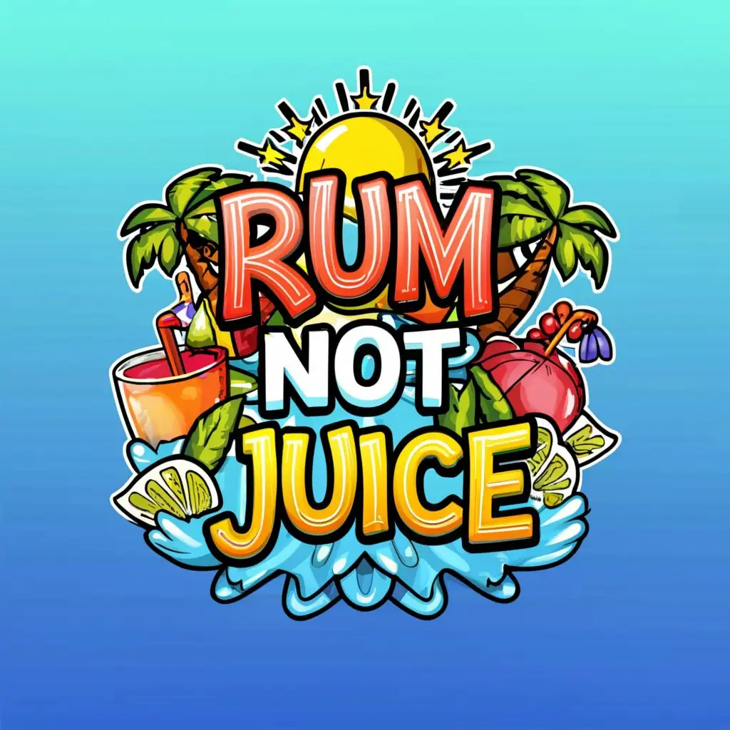 LOGO-Design-For-RUM-NOT-JUICE-Tropical-Fruits-and-Cocktail-Drinks-Theme-with-a-Clear-Background