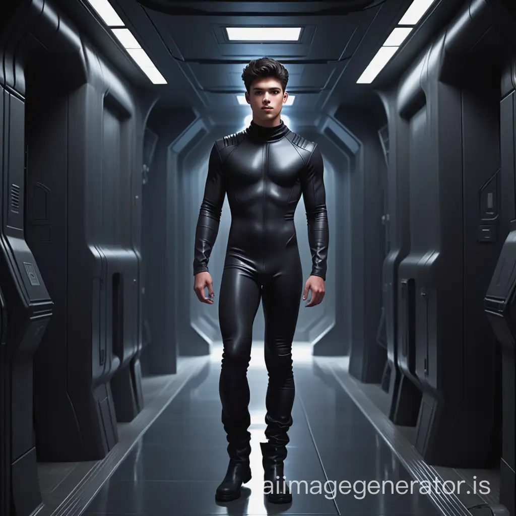 Athletic Male in SkinTight Jumpsuit in SciFi Spaceship Hallway | AI ...