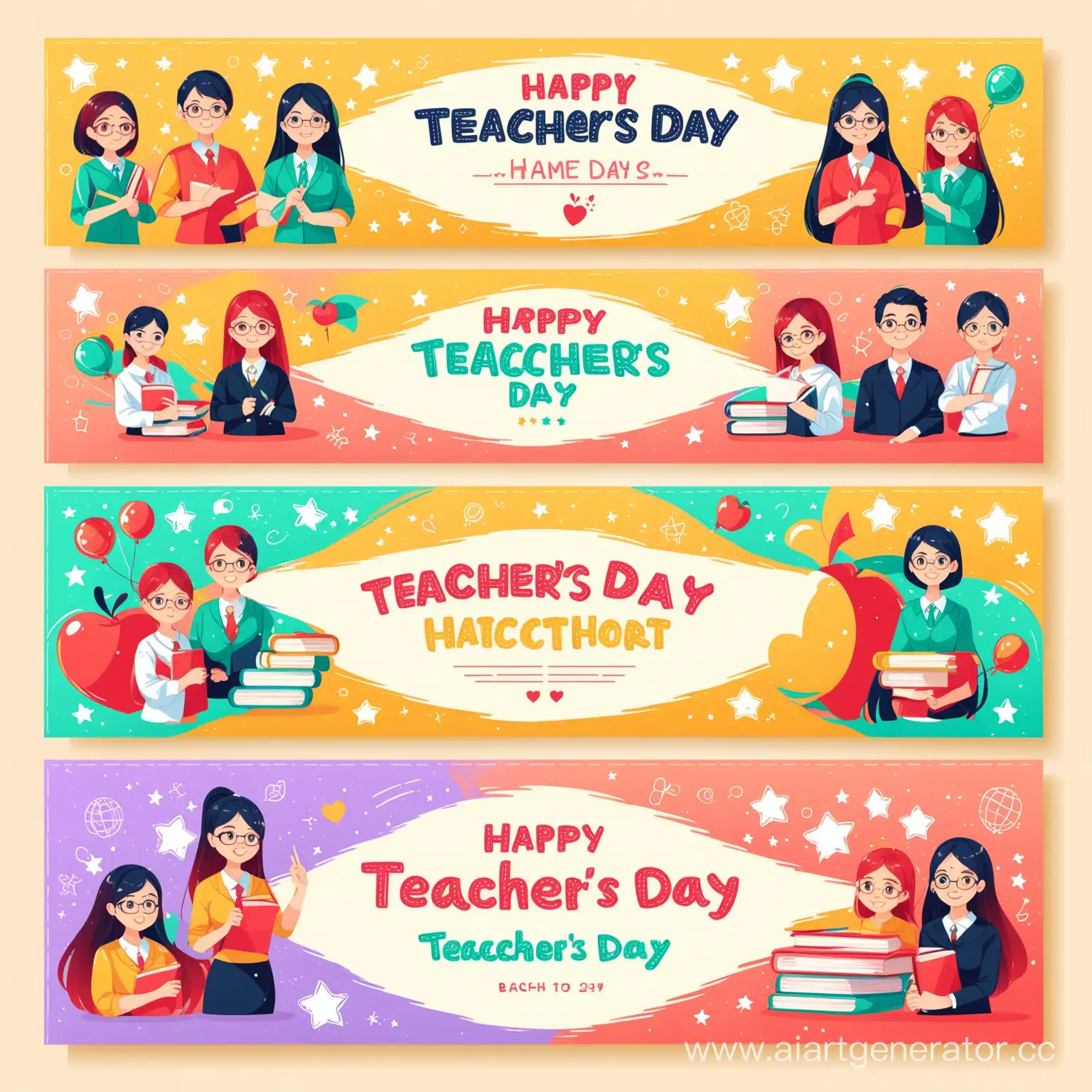 hand drawn flat teachers' day horizontal banners set