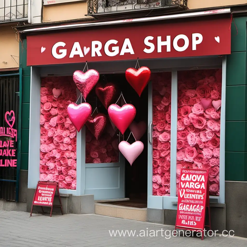 магазин с вывеской Garga Shop украшен ко дню святого валентина