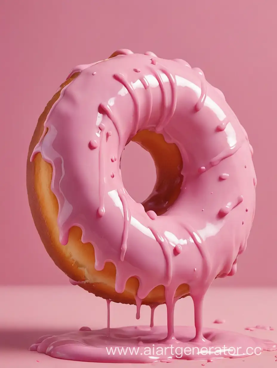 Pink-Donut-with-Paint-Dripping-Delicious-Treat-on-Artistic-Canvas