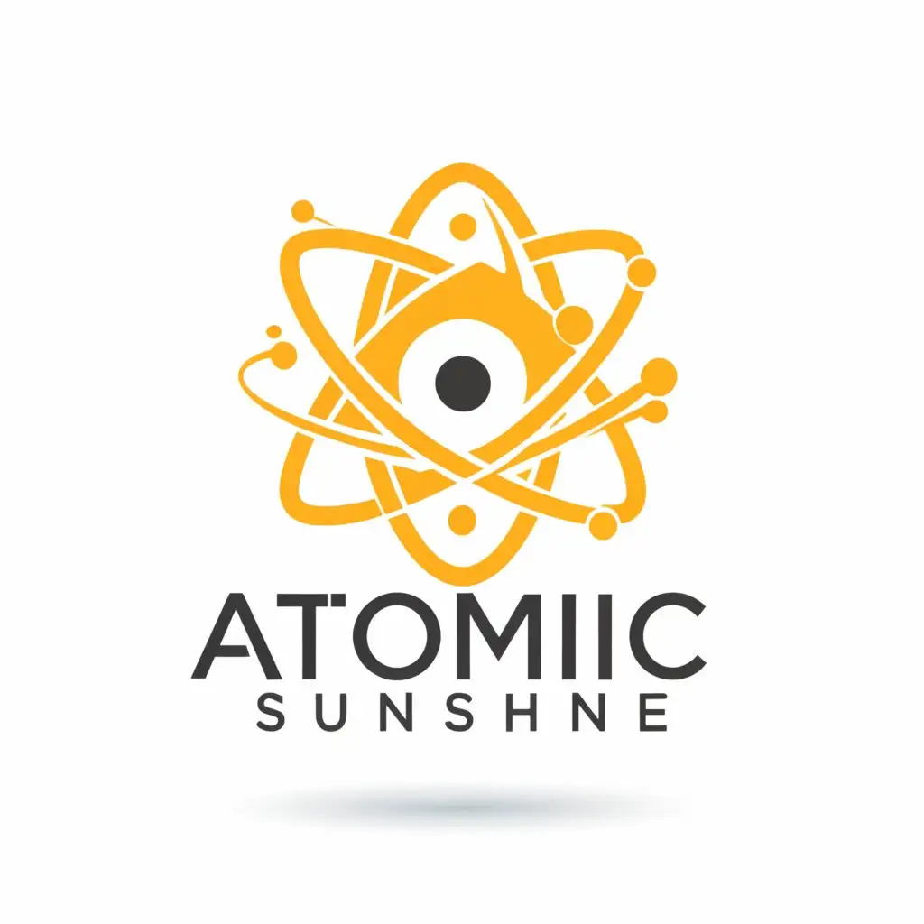 a logo design,with the text Atomic Sunshine, main symbol:atom and dawn combined with company letters,Minimalistic,be used in Sports Fitness industry,clear background correct the name Atomic Sunshine