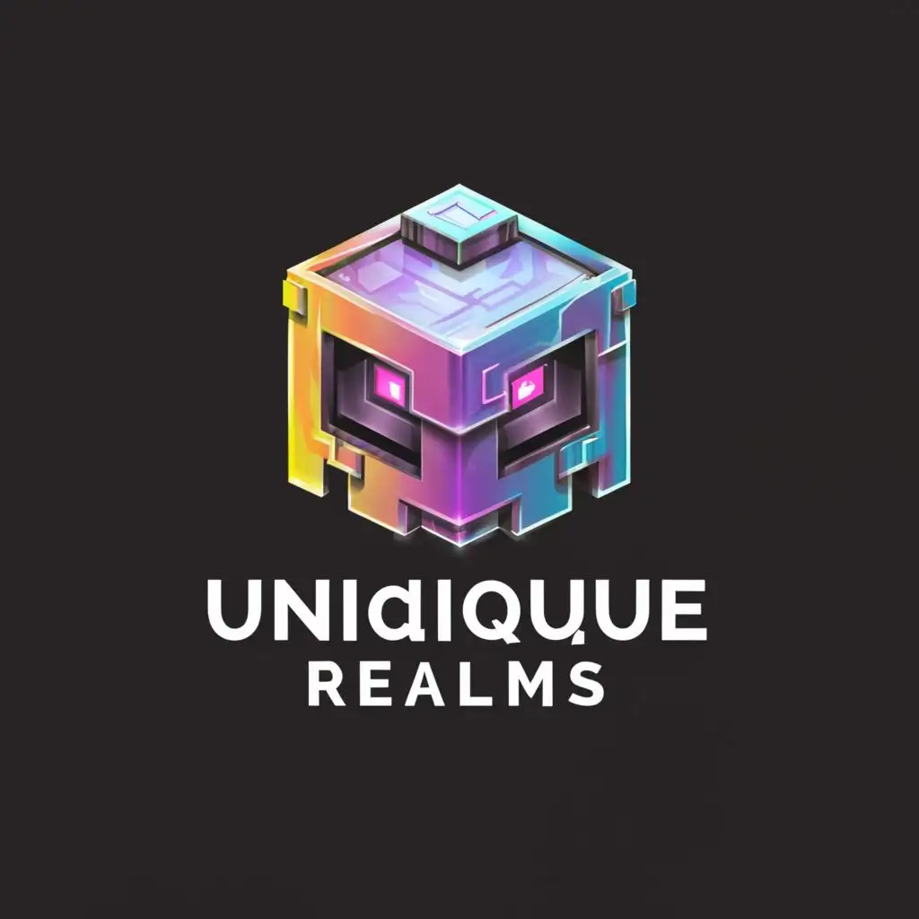 a logo design,with the text "Unique Realms", main symbol:minecraft,Moderate,be used in Technology industry,clear background