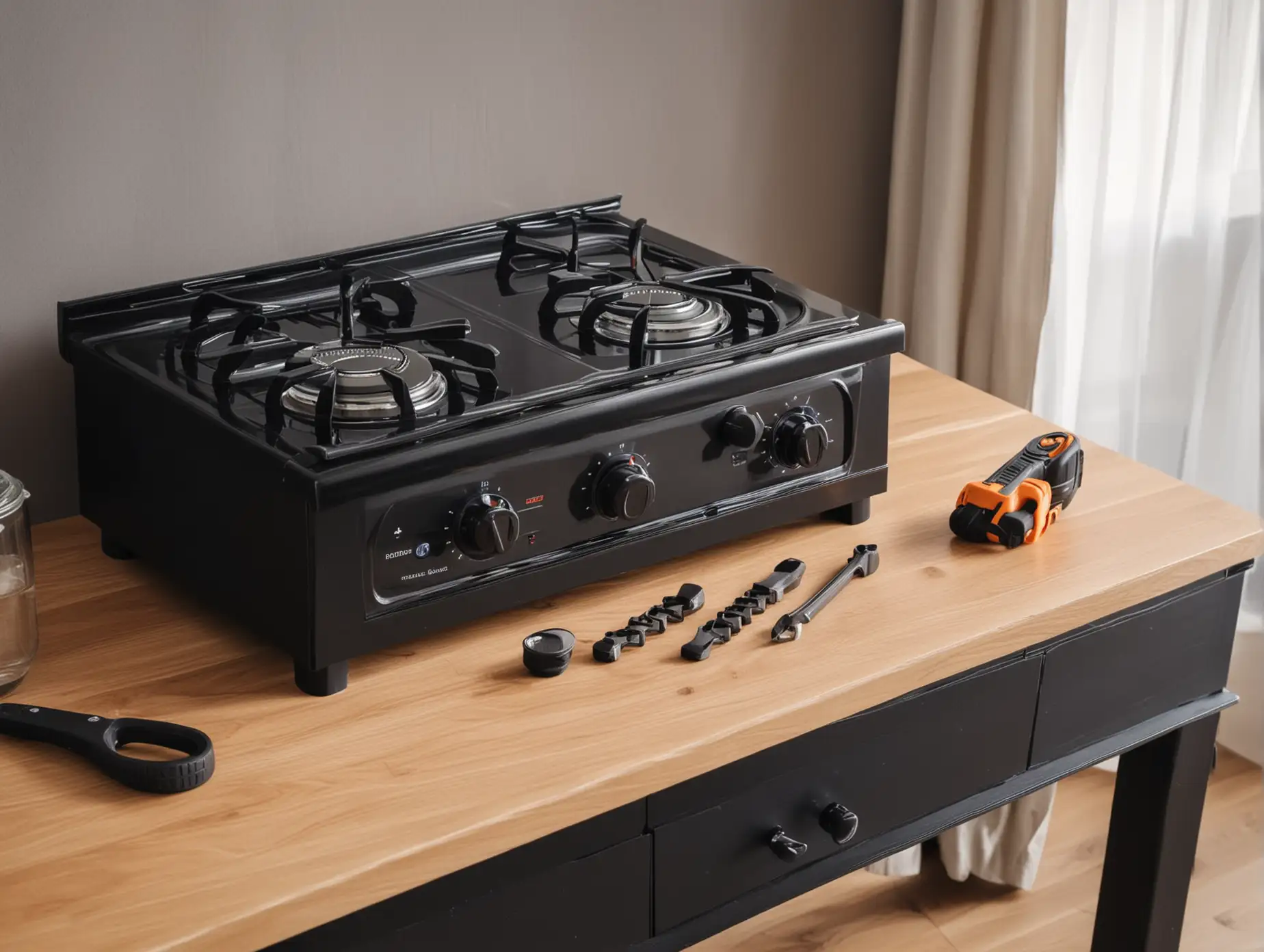 Luxurious-Home-Mechanics-Black-Electric-Stove-and-Essential-Tools-on-Table