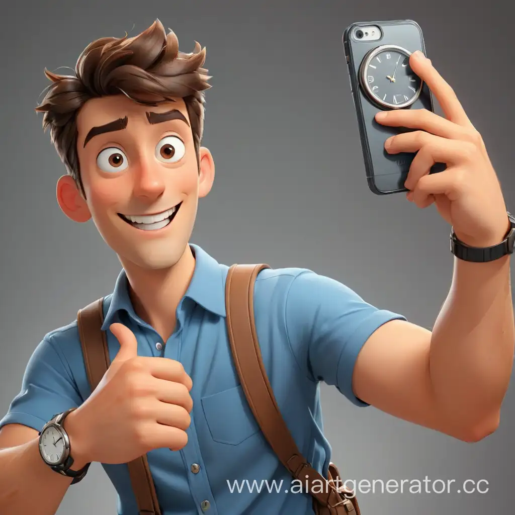 Cartoon-Character-Taking-Selfie-with-Wristwatch