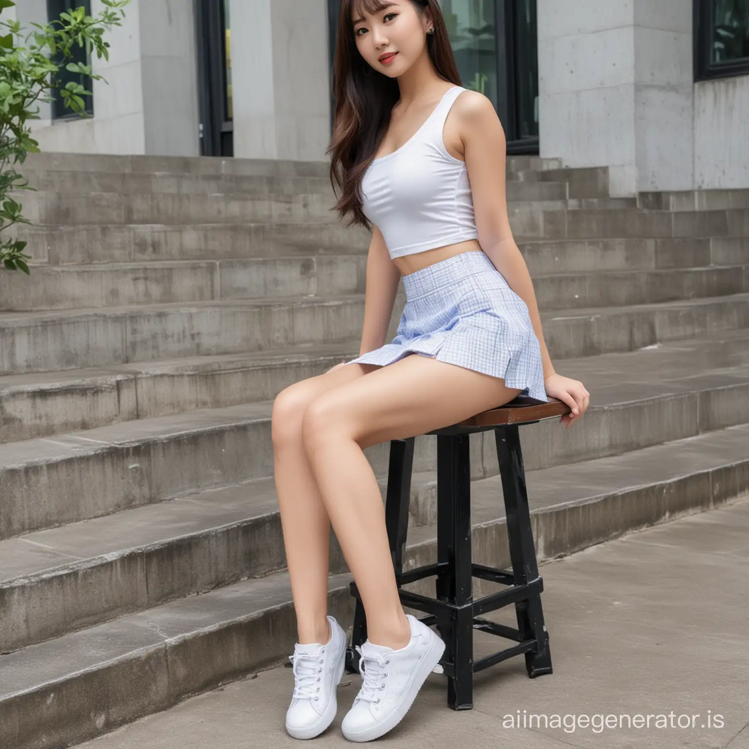 Stylish Asian Woman in Chic Mini Skirt Showcases Elegant Legs | AI Image  Generator