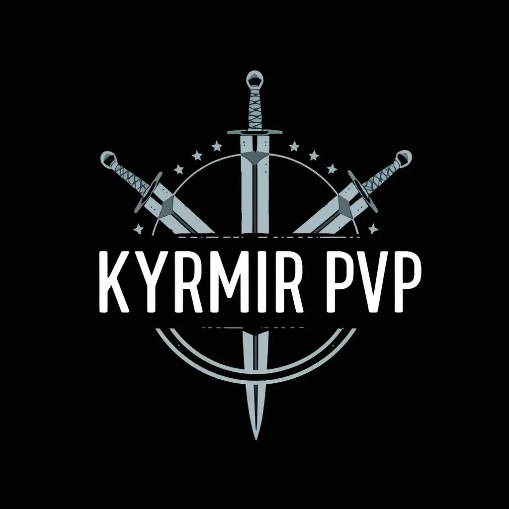 logo, Circle with swords, with the text "Kyrmir PVP", typography, be used in Travel industry