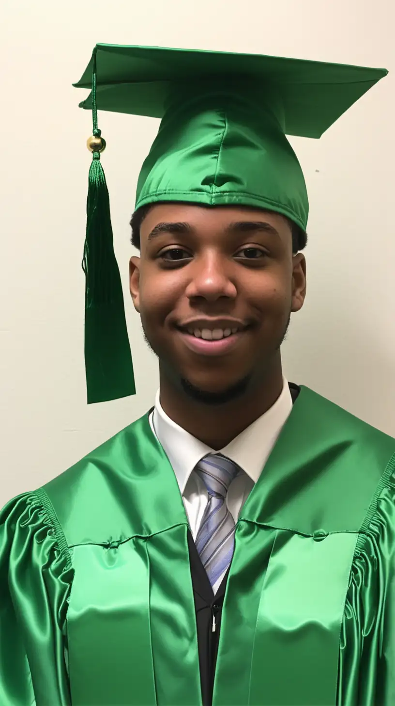Michael Brown Wearing Green Graduation Hat Celebrating Achievement