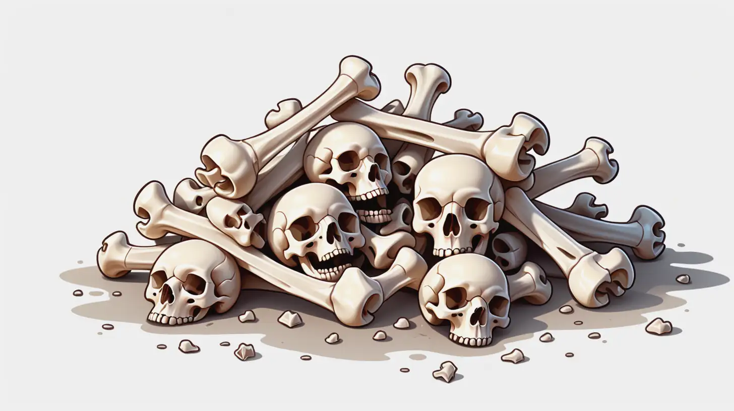 cartoon style, small pile of bones, transparent background