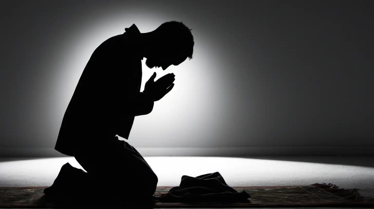 Silueta de una figura arrodillada en oración