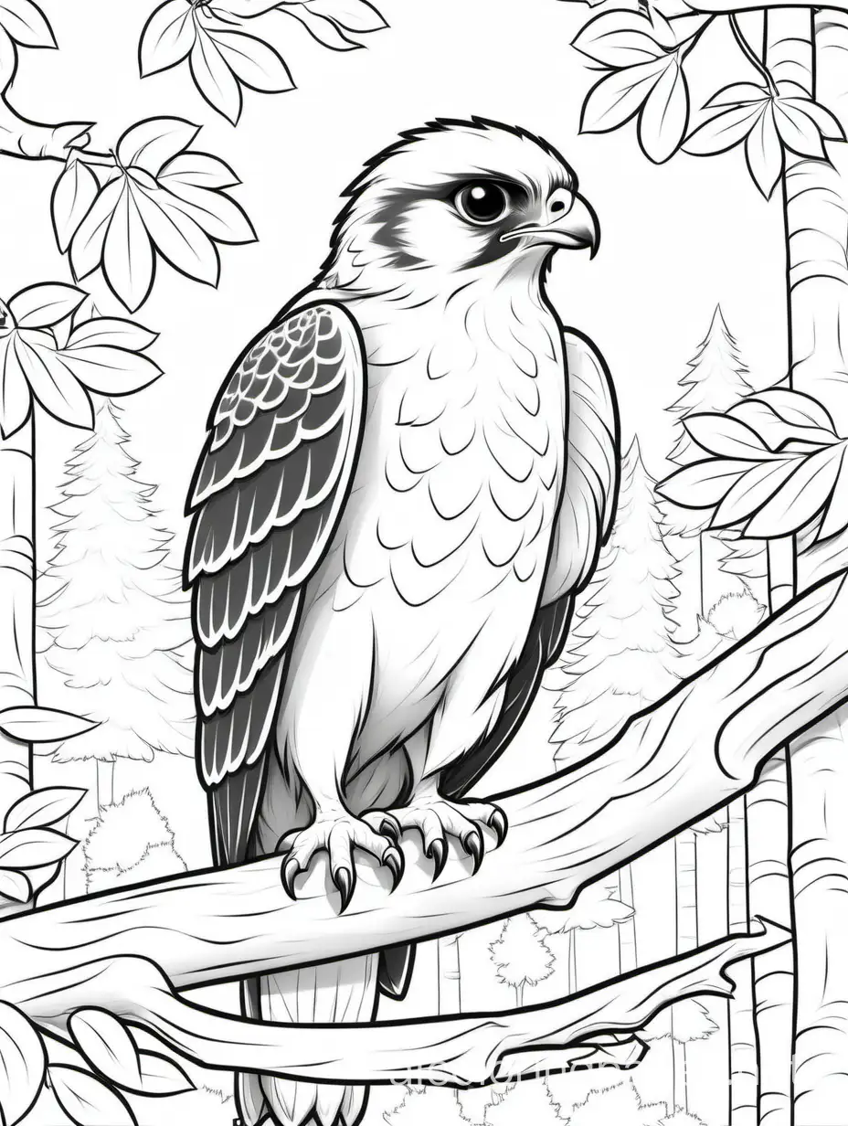 Baby-Falcon-perched-on-Tree-Forest-Coloring-Page-for-Kids
