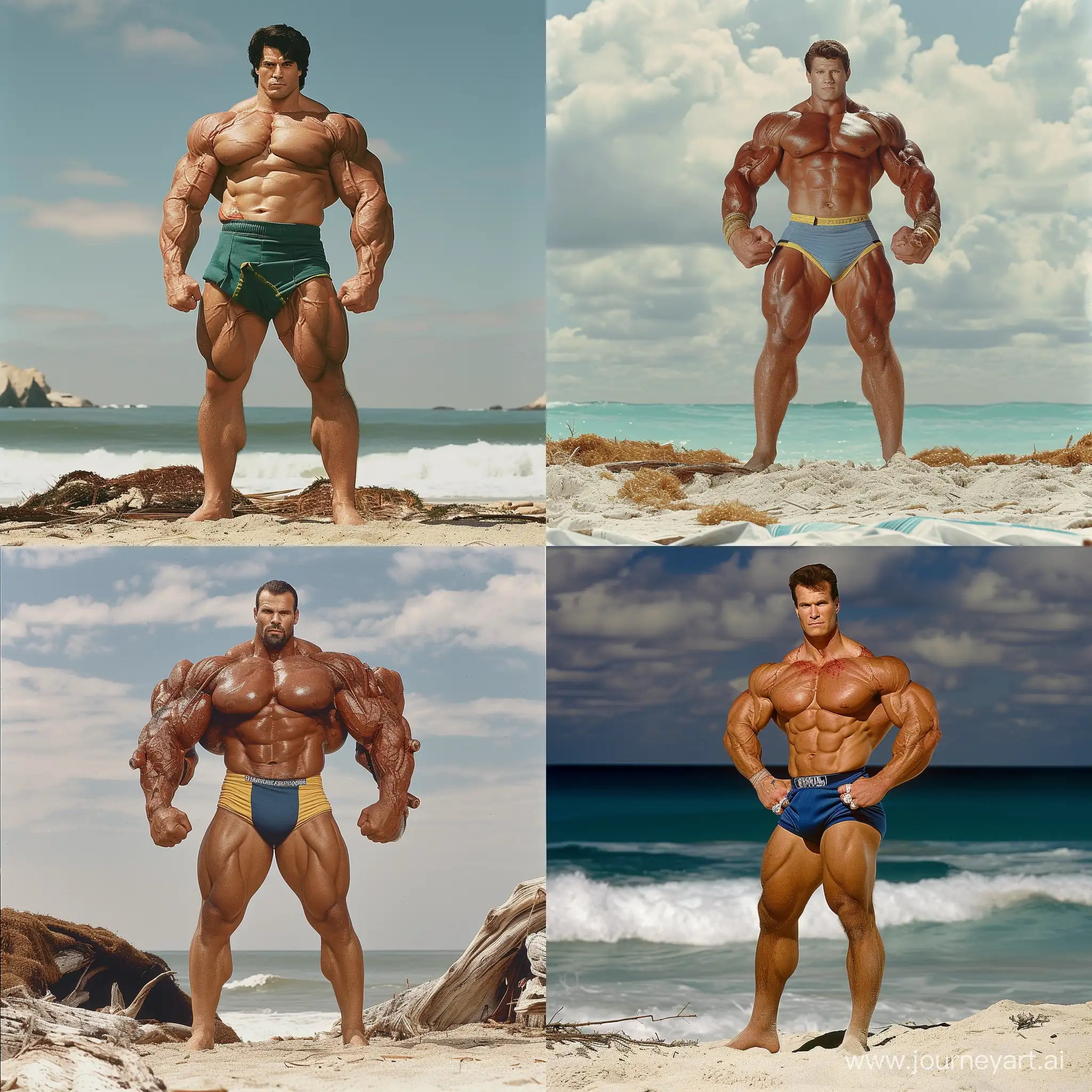 hyper muscular bodybuilder, 25 year old, 1990's, 500 pounds of muscle, speedo, hyper oversized muscles, massive muscular arms, massive muscular biceps, massive muscular forearms, massive muscular legs, massive muscular thighs, massive muscular calves, ripped, abs, veins, on the beach