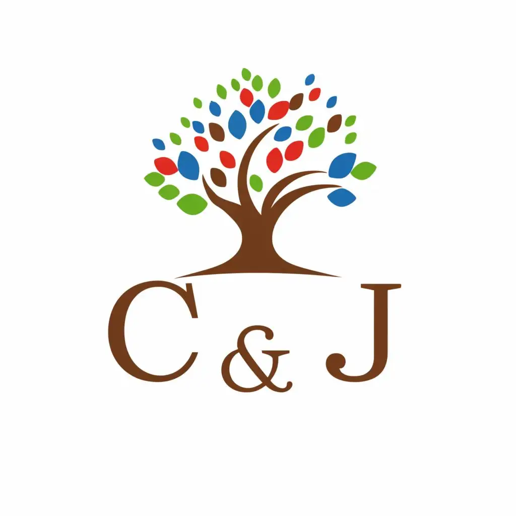 logo, Tree, with the text "C & J", typography