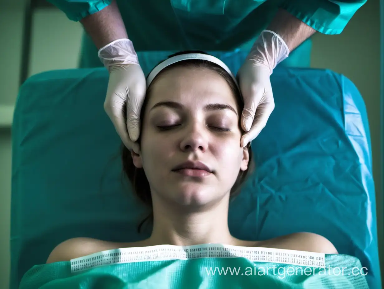 девушка с закрытыми глазами на хирургическом столе