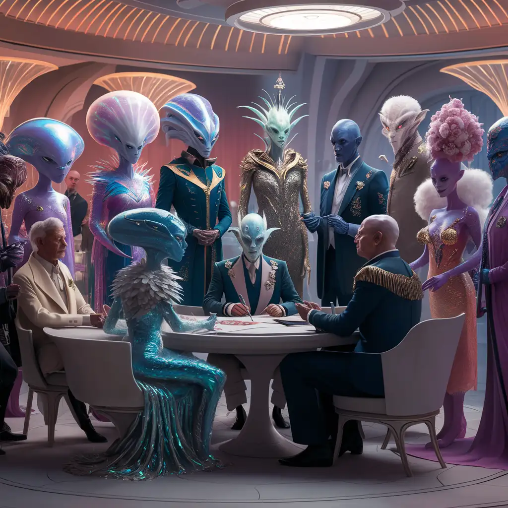A royal court of an alien species, with intricate politics and spectacular fashion.