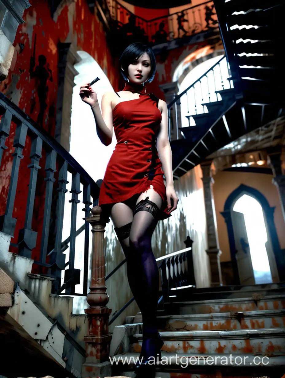 Seductively-Alluring-Ada-Wong-Stands-in-Old-Castle-Amid-Approaching-Zombies