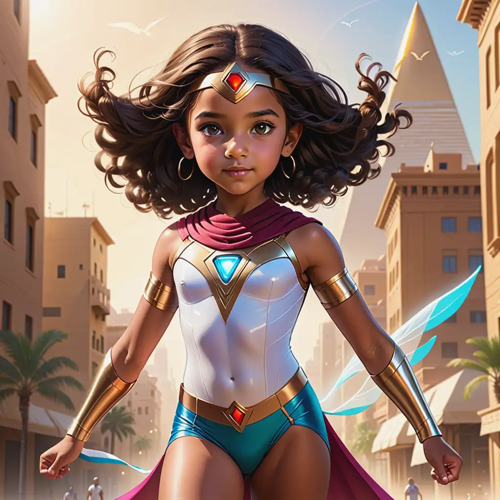 With newfound abilities, Arianna 10 year old caramel skinned Egyptian girl transforms into a superhero suit, and  embraced new powers of  flight and telekinesis








