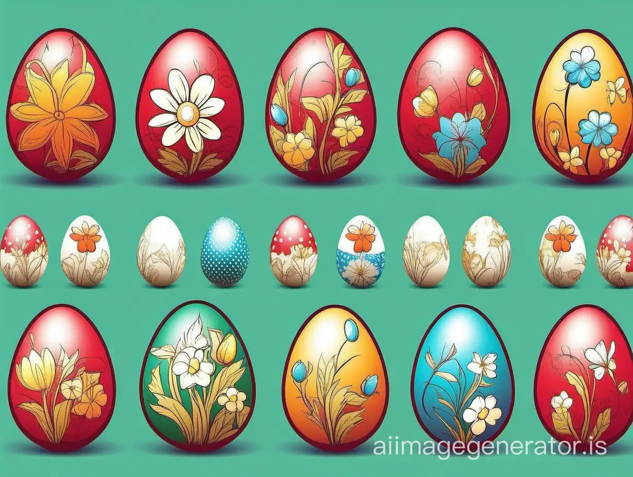 Vector bright set  of Easter eggs with flowers