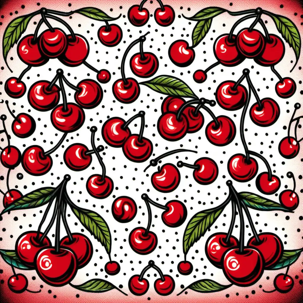 Vintage Bandana Pattern with Old School Tattoo Design Featuring Cherries