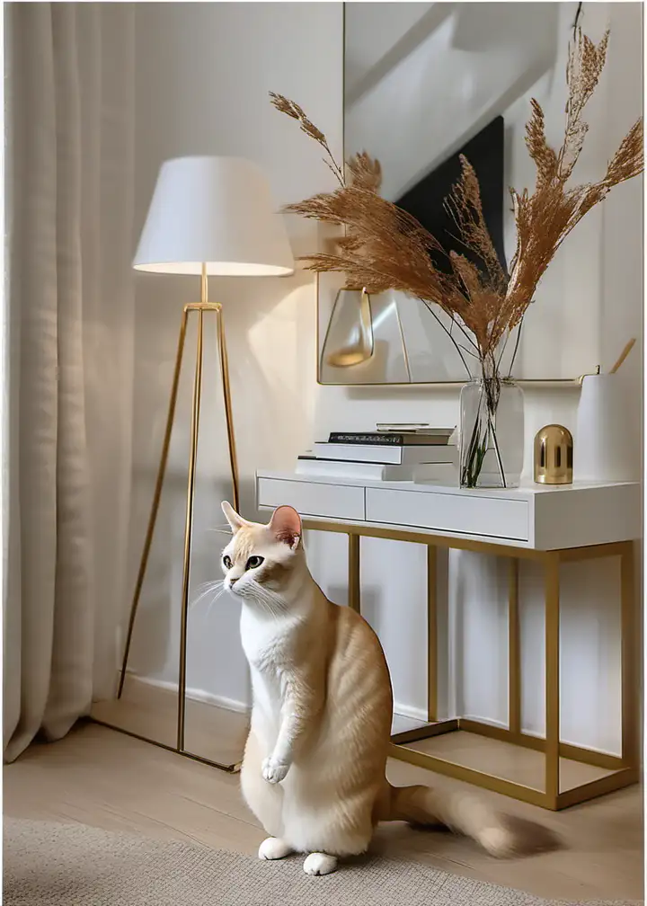 Stylish British Golden Chinchilla Cat in Minimalist Milky Interior