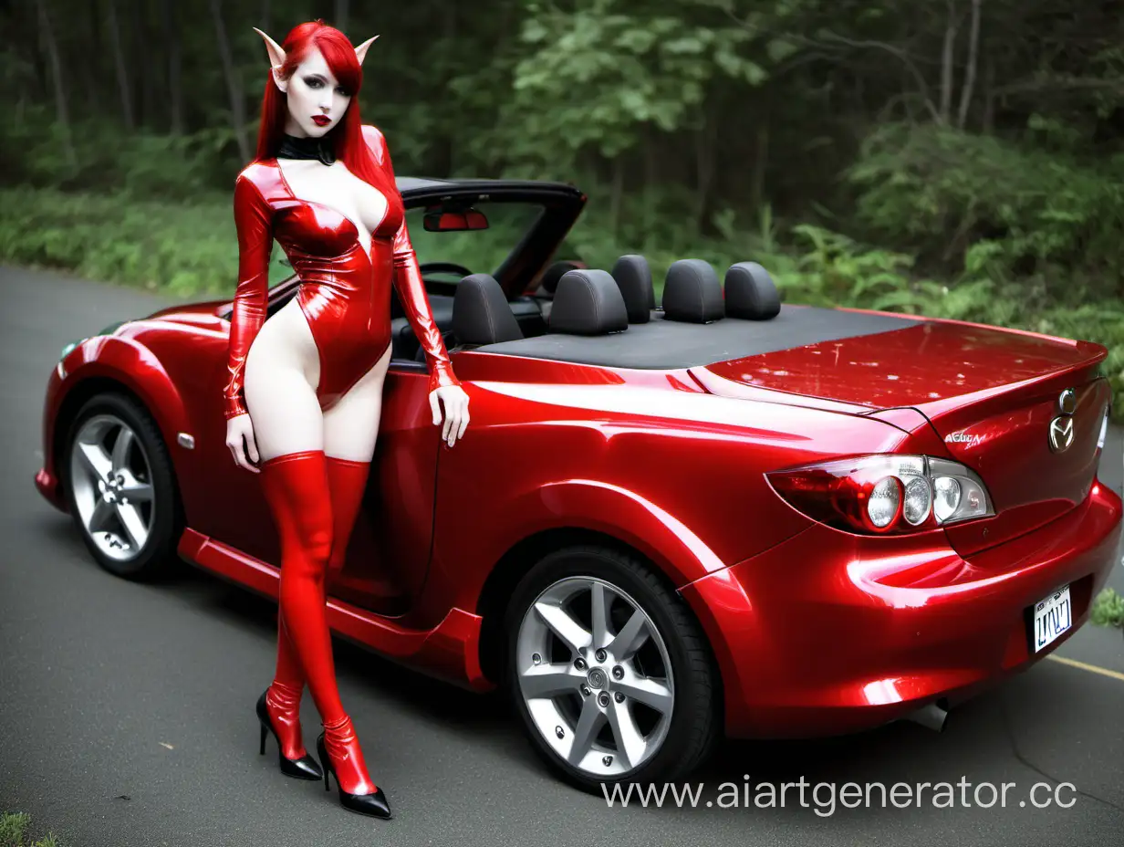 Fantasy-Elf-Girl-Posing-with-Red-Mazda-Car